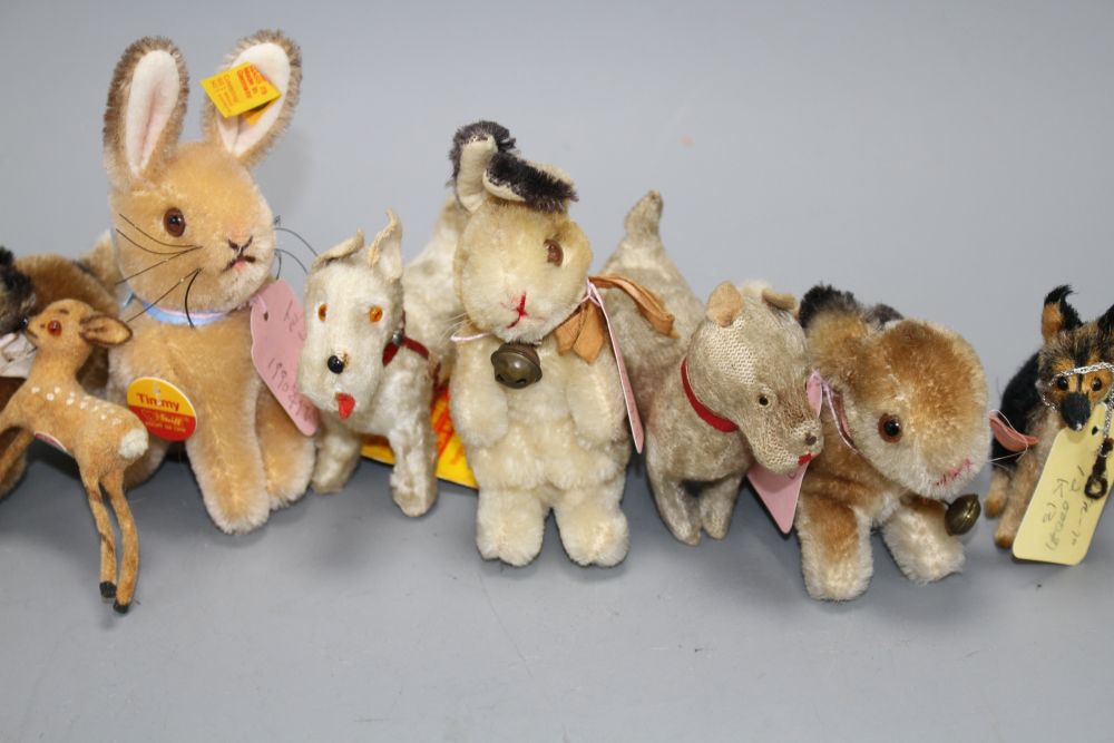 Ten assorted vintage soft toy animals including Steiff